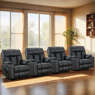 Darby Home Co 138 Wide Faux Leather Theater Sectional with Cup Holder Wayfair